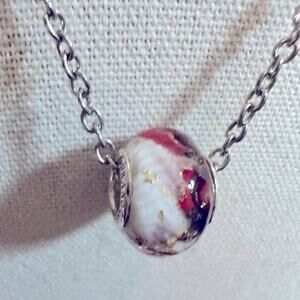 Perlavita Murano Glass Charm Necklace 925 Sterling Silver Brown Red Bead Beaded